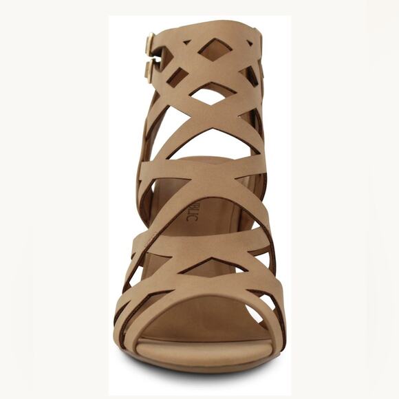 NEW Marco Women's Chic Tan Strappy Block Heel Ankle Sandals Size 7.5 - Picture 3 of 6